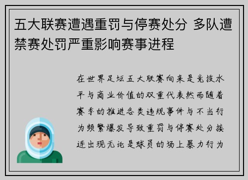 五大联赛遭遇重罚与停赛处分 多队遭禁赛处罚严重影响赛事进程