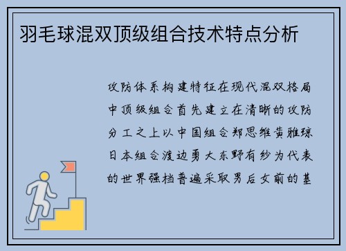 羽毛球混双顶级组合技术特点分析